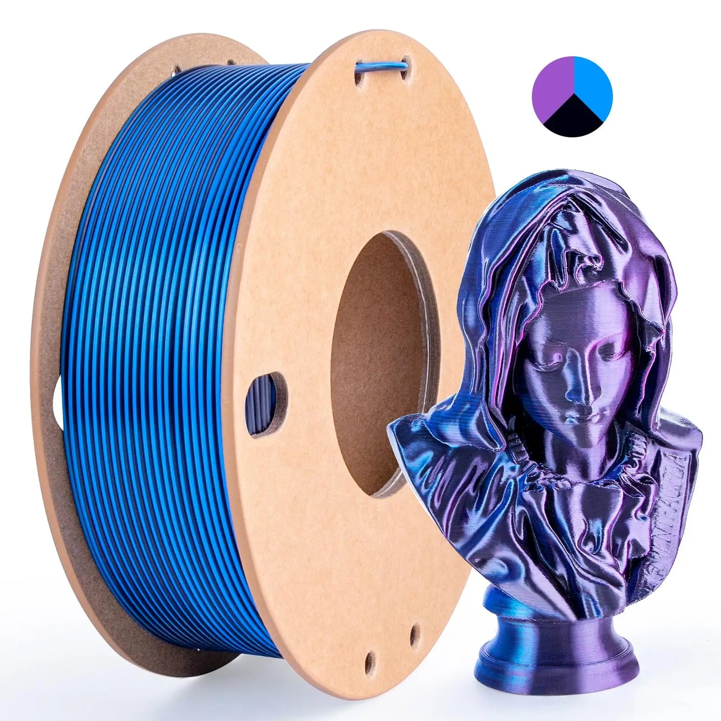 EZ Three color PLA silk filament 250g per roll net weight, suitable for FDM 3D printers, 1.75mm silk PLA 3D printing material.