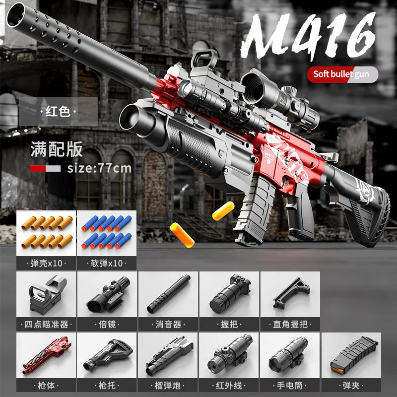 EZ Children's Manual Soft Bullet M416 Soft Bullet Gun Can Fire Submachine Gun Model Boy Toy Gun Action Loading Assault Rifle