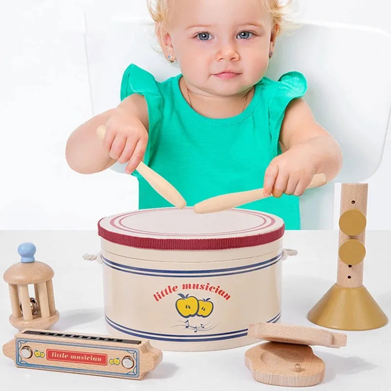 EZ Wooden Xylophone Drum Set For Toddlers,Montessori Baby Musical Instruments Toys, Drum Set Percussion Instruments Musical Toys