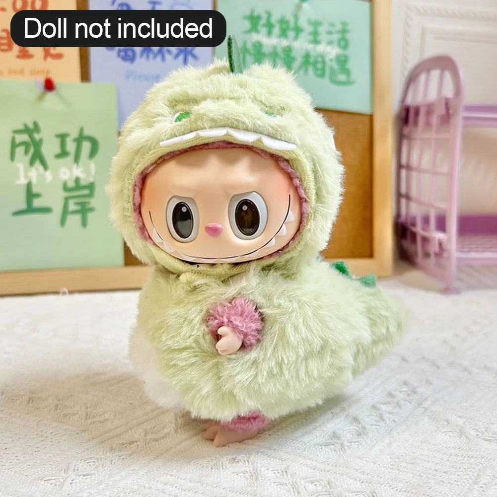 EZ For 17cm/10.5cm Labubu 4.0/3.0 Accessories Doll Clothes Heartbeat Long Eared Furry Rabbit Costume Cartoon Dress Up Labubu Outfit