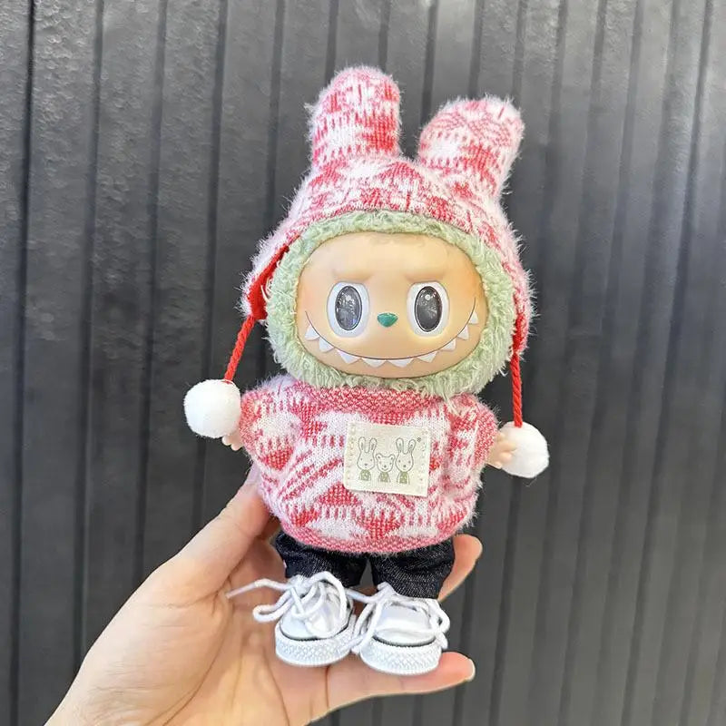 EZ For 15-17 cm Labubu clothes outfit Labubu sitting party jacquard two-piece set Dolls Accessories Cute Decoration