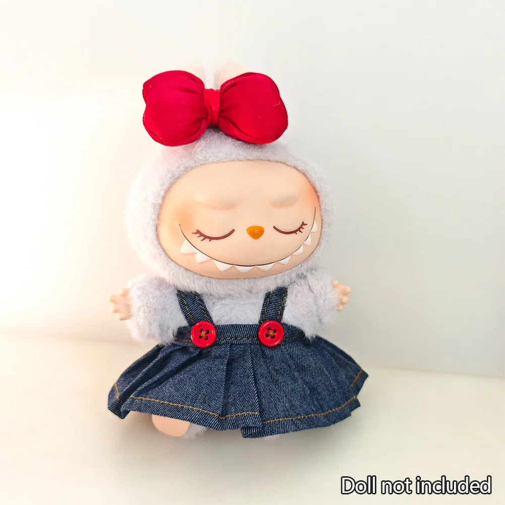 EZ 17cm Mini Plush Doll'S Clothes Outfit Accessories For Korea Kpop Exo Labubu Idol Dolls Corduroy overalls T-shirt Clothing Gift