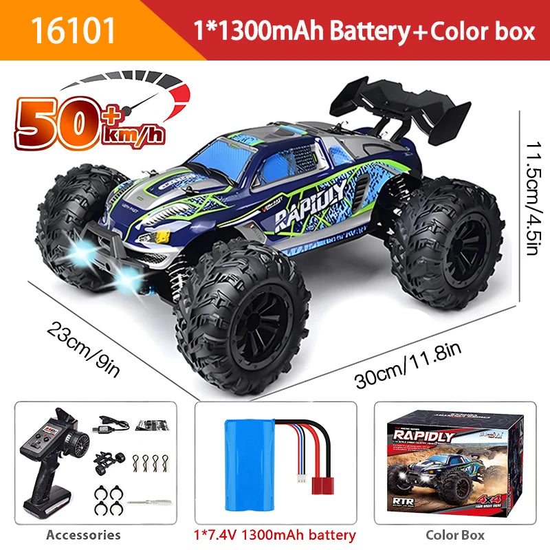 EZ 16103 Fast Rc Cars 50km/h 1/16 Off Road 4WD with LED Headlights,2.4G Waterproof Remote Control Monster Truck for Adults and Kids