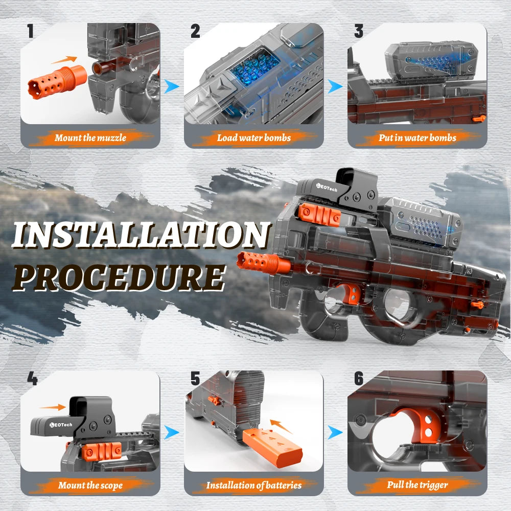 EZ Electric Gel Gun in Transparent Black! Fully Automatic Splatter Ball Toy, Perfect for Outdoor Shooting Games (No Bullets)