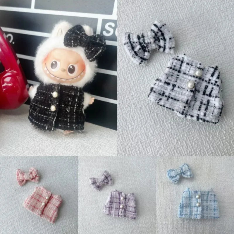 EZ For Labubu Sitting Party Series Classic Dress Grid Style Small Fragrance For Labubu v1 v2 v3 v4 Labubu Clothes Design style