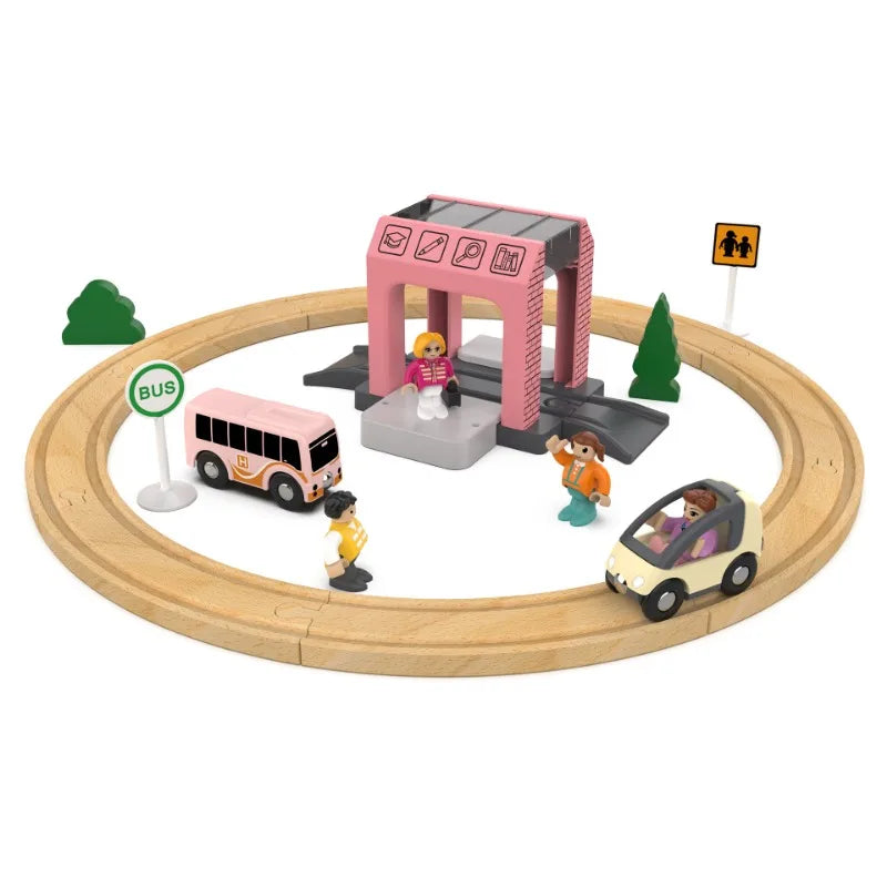 EZ Wooden Railway Track Set Electric Train Magnetic Model Car Diecast Slot Fit All Brand Biro Wood Track Assemble Toy Boy Gift