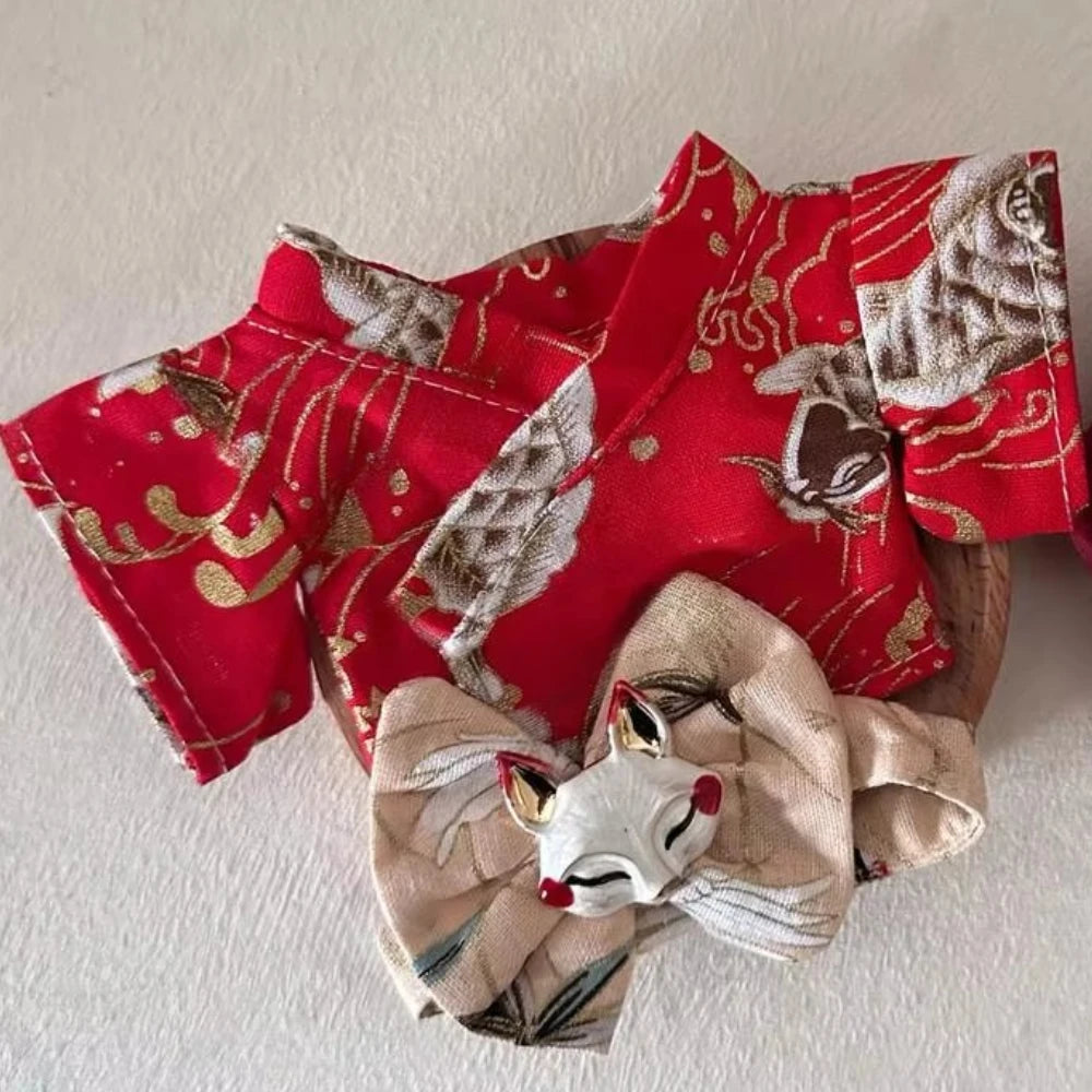 EZ Skull Panda Labubu Japanese Style Dress for 17cm Labubu Doll Outfit Koi Cherry Blossom Pattern Kimono Doll Suit Doll Clothes Set