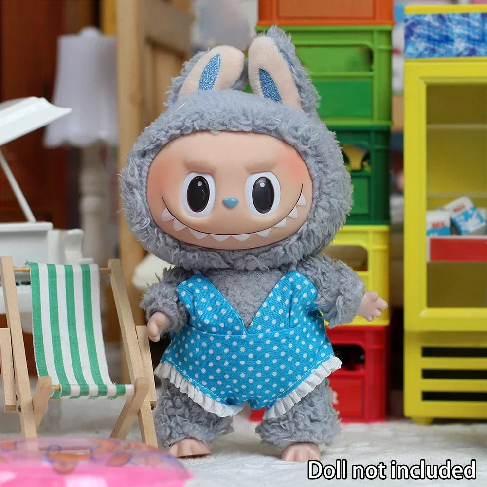 EZ Doll'S Clothes Outfit Accessories For Ropa Labubu 10cm cotton doll BJD Swimsuit glasses beach diving surfboard straw bag