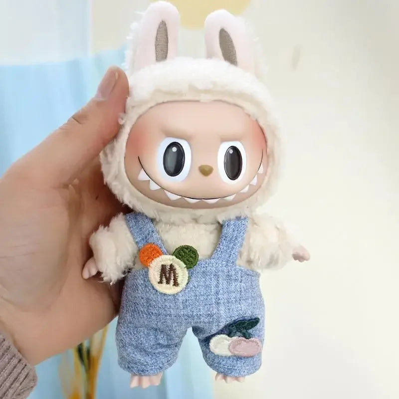 EZ 17cm Mini Plush Doll'S Clothes Outfit Accessories For Korea Kpop Exo Labubu Idol Dolls Corduroy overalls T-shirt Clothing Gift