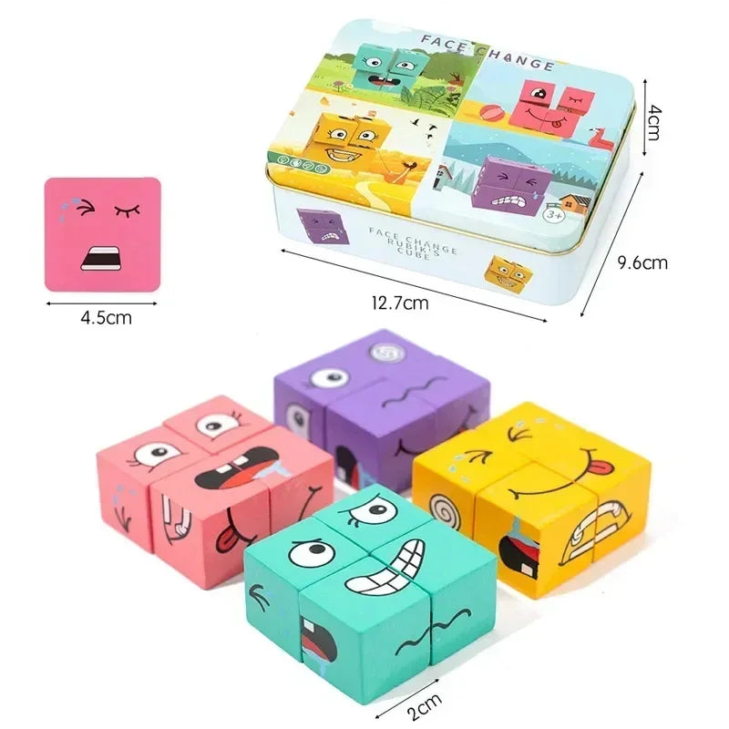 EZ Cube Face Changing Building Blocks Board Game Wood Puzzle Montessori Expression Wooden Blocos for Children Battle Table Game