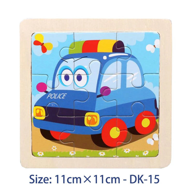 EZ 11cm/4.33in Kids Wooden Jigsaw Puzzle Games Cartoon Animal Vehicle Pattern Children Montessori Educational Toys