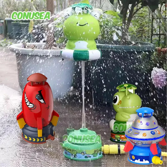 EZ outdoor Water Toy Baby Bath Toys Cartoon Frog Dinosaur Sprinkler Rotating Spray Garden Yard  Fun Games Toys for Kids boys girls