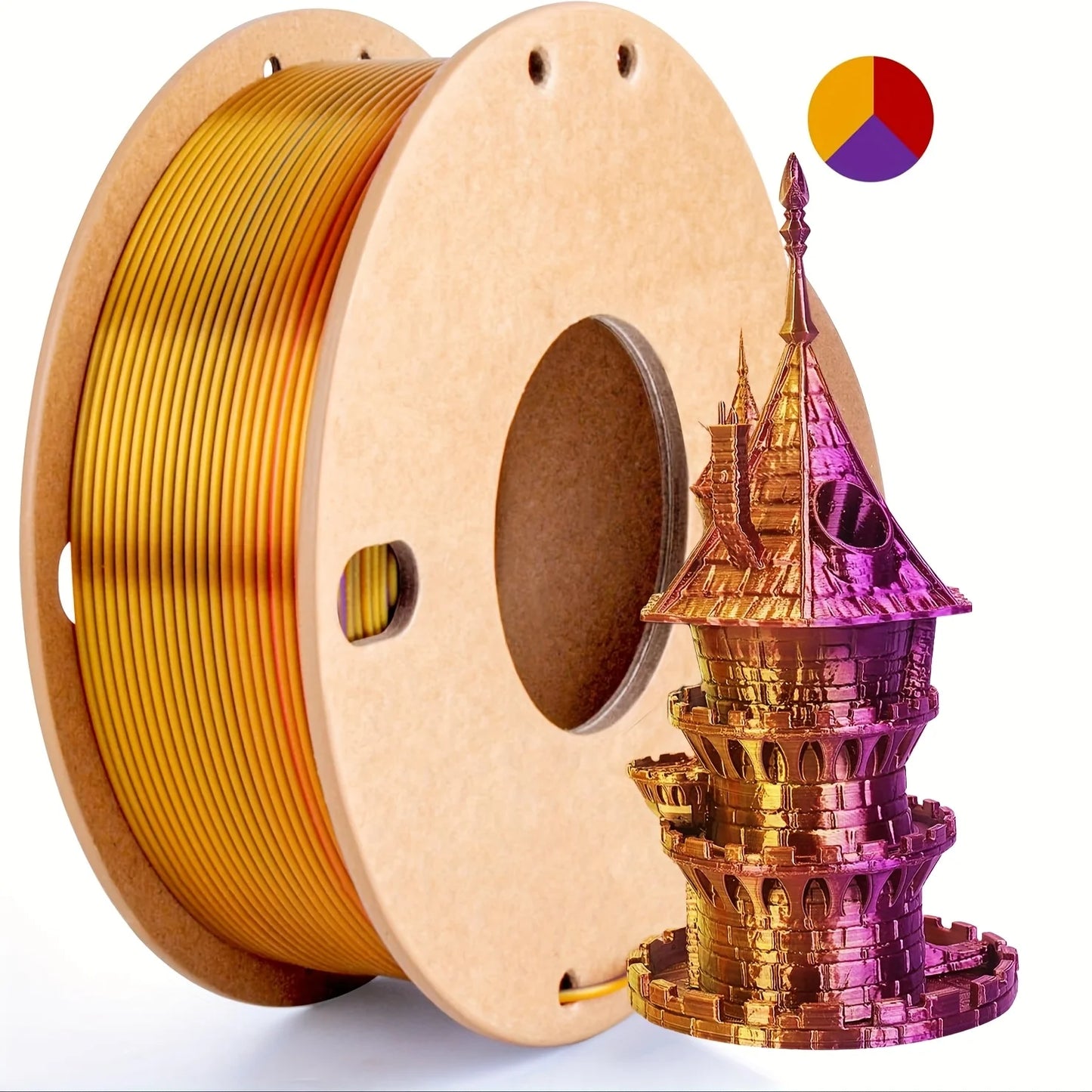 EZ Three color PLA silk filament 250g per roll net weight, suitable for FDM 3D printers, 1.75mm silk PLA 3D printing material.