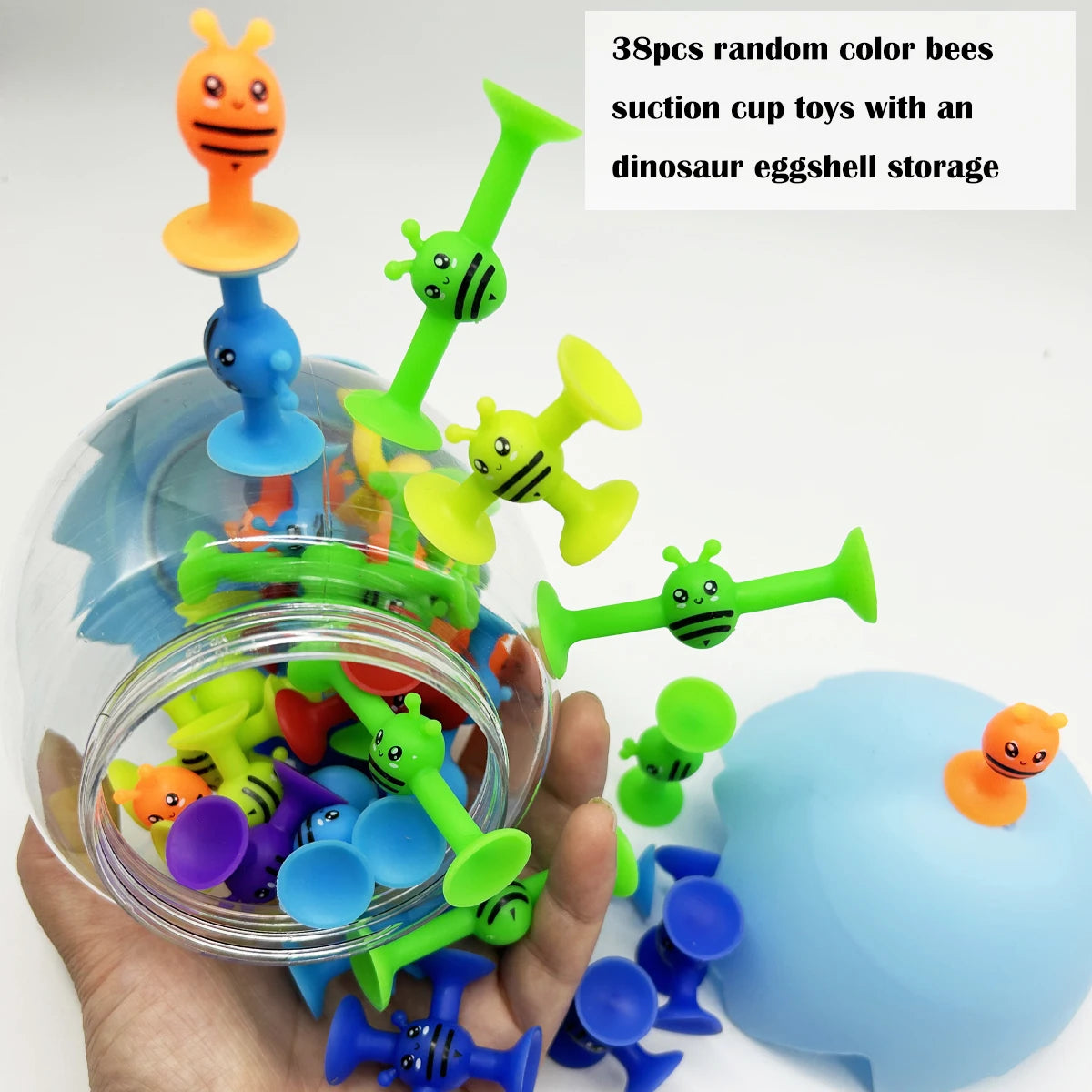 EZ 38pcs Bees Suction Cup Toys With Dinosaur Eggshell Storage, Bath Window Travel Toys,Parent-child Interactive Game,Gift for Kids