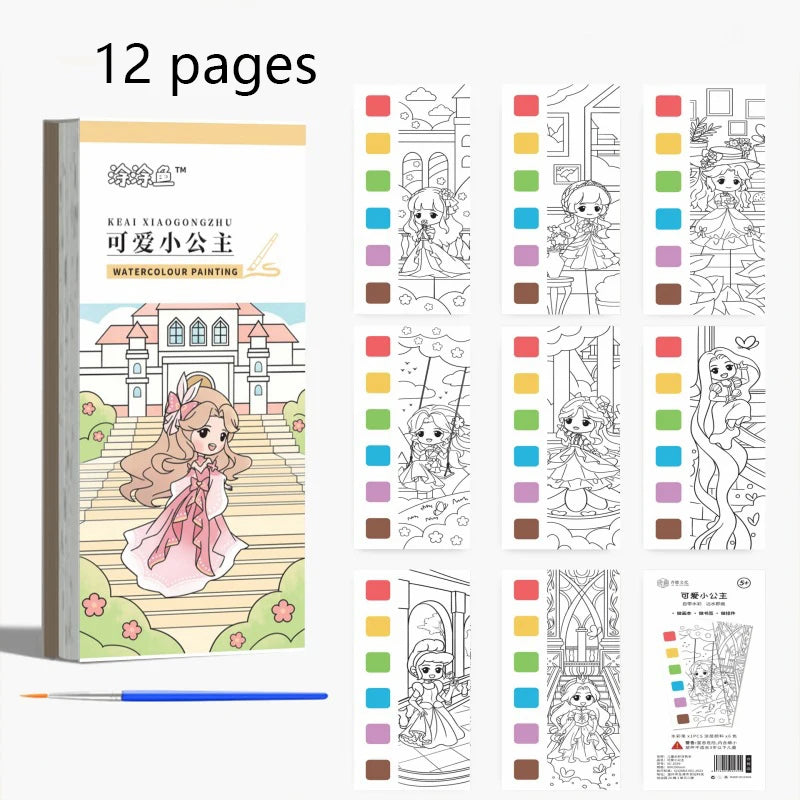 EZ 12 pages Children's Watercolor Coloring Book,Drawing Toys For Children Birthday, Thanksgiving, Halloween, Easter, Christmas gift