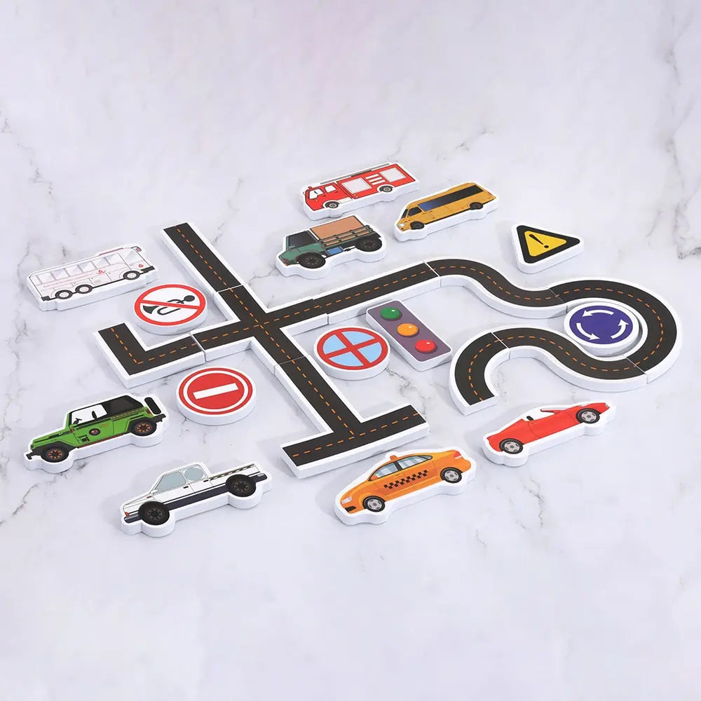 EZ 23 Pieces Bath Water Toy Sticky Wall City Traffic Car Road Rail Puzzle Vinyl 0-3Y 3-6Y 6-12Y 12+y 14+Y Bath Features