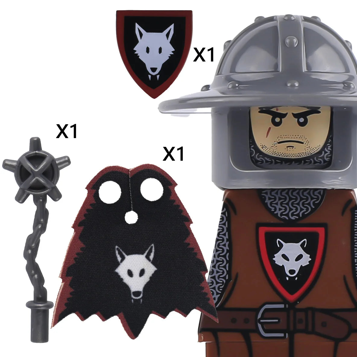 EZ MOC Castle Wolf Knights Figures Building Blocks Medieval Militray Soldiers Guard Ranger Warrior Shields Cape Weapons Bricks Toys