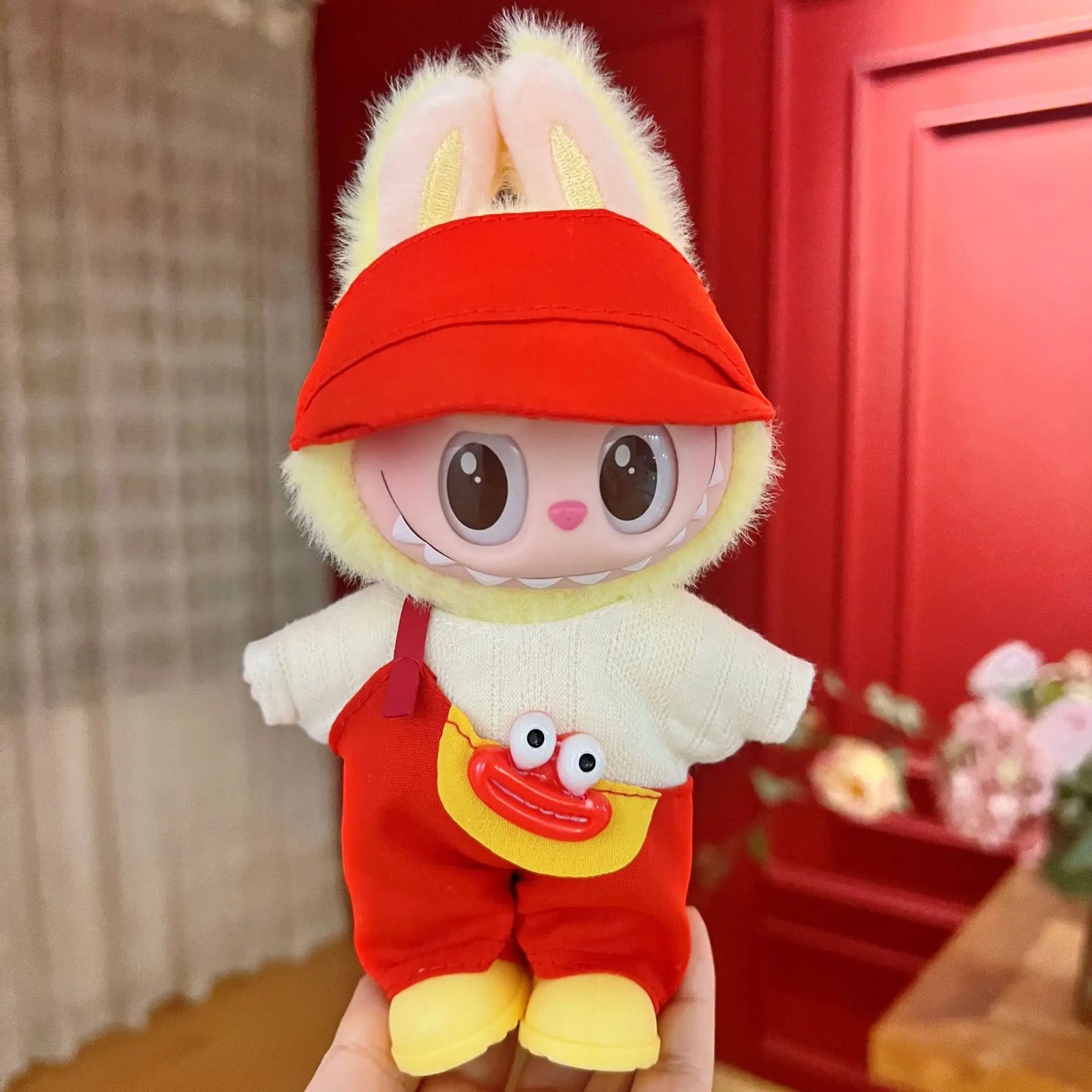 EZ 17cm Mickey Mini Costume Suitable Toy V3 for Labubu Clothes Korean Kpop Idol Pink Bright Silk Bow Princess Dress Birthday Gift
