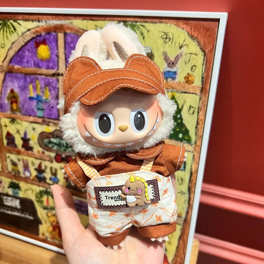 EZ 17cm Mickey Mini Costume Suitable Toy V3 for Labubu Clothes Korean Kpop Idol Pink Bright Silk Bow Princess Dress Birthday Gift