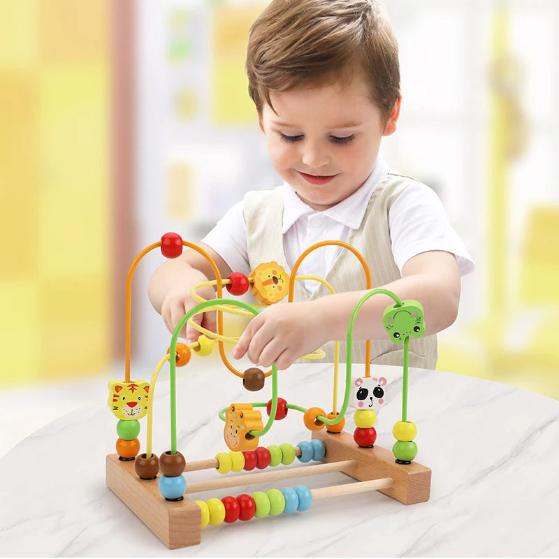 EZ Montessori Baby Toys Wooden Roller Coaster Bead Maze Abacus Math Toys Toddler Early Educational Toys for 1 2 3 Years Kids Gifts