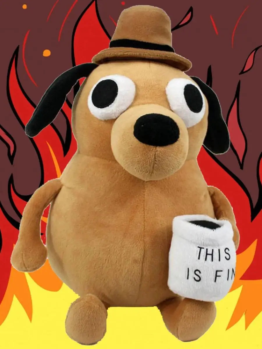 EZ 25cm This Is Fine Meme Coffee Dog Plush Toy Soft Stuffed Doll Stuffed Plush Animals Kids Toy Gift for Children Boy Birthday