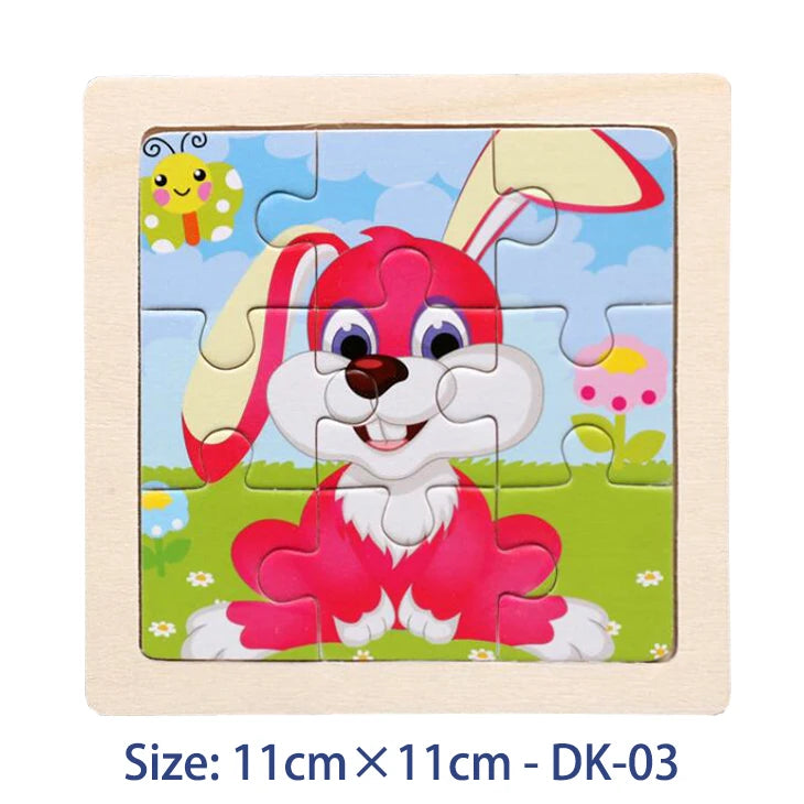 EZ 11cm/4.33in Kids Wooden Jigsaw Puzzle Games Cartoon Animal Vehicle Pattern Children Montessori Educational Toys