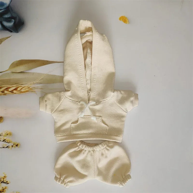 EZ 17cm Labubu Doll Black Hoodie Sweatshirt and Pants Set for Doll DIY Outfit Gift