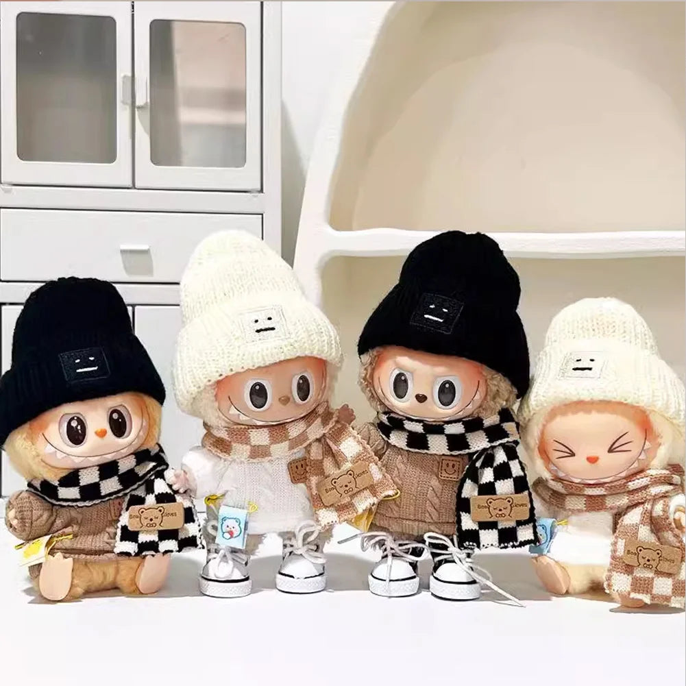 EZ For 17cm Labubu V1 V2 Outfit Doll Clothes Fashion Clothes Hoodies Color Match Hoodies Casual Plaid Overalls Dolls Accessories