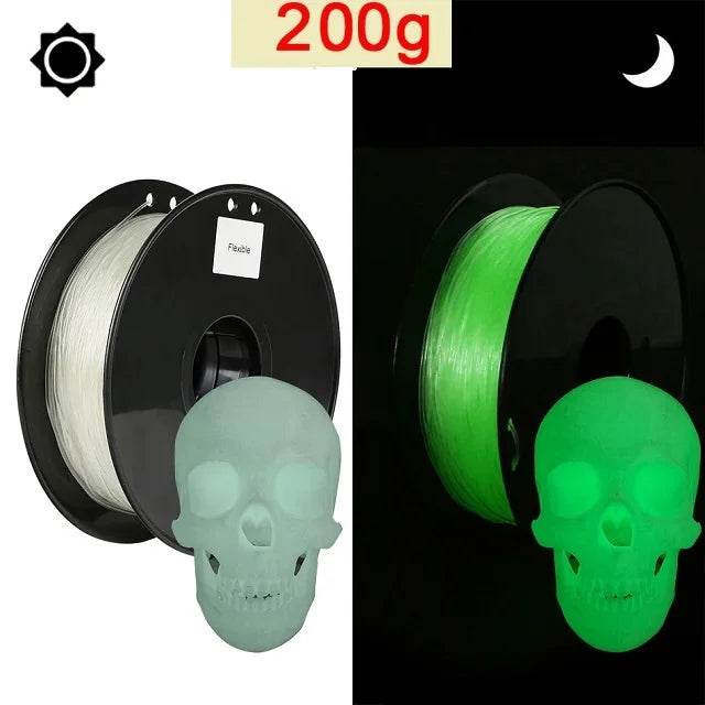 EZ Flexible Filament TPU 1.75mm 200g Translucent Filament Soft 95A TPU FDM 3D Printer Material Glow In The Dark Filament Rainbow