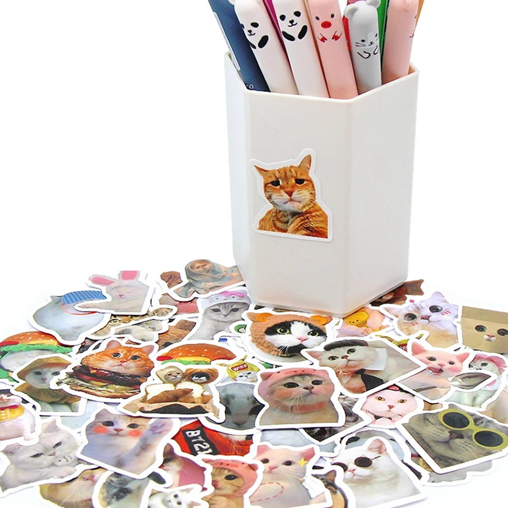 EZ 10/50/100pcs Funny Cat Stickers Cartoon Cute Decals Toy Stationery Guitar Phone Bicycle Laptop Luggage Car Graffiti Kids Sticker
