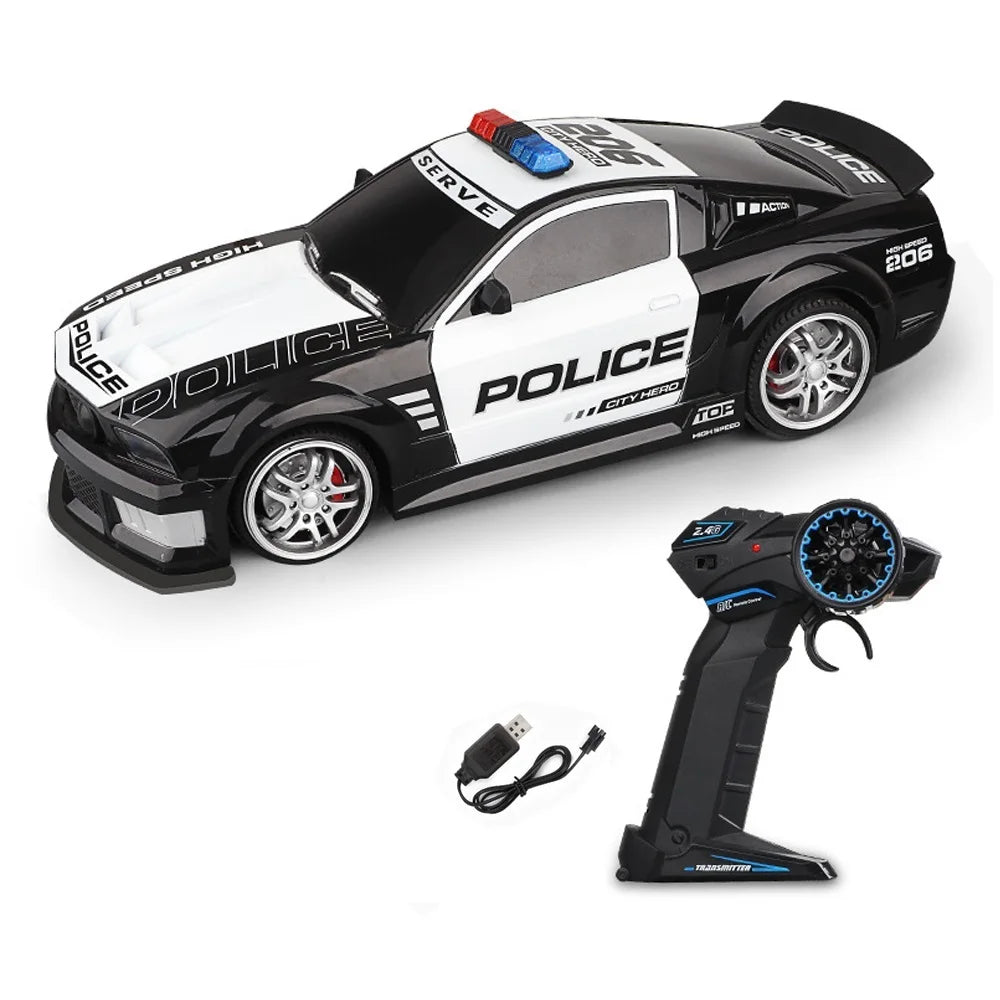 EZ 1/12 Big 2.4GHz Super Fast Police RC Car Remote Control Cars Toy with Lights Durable Chase Drift Vehicle toys for boys kid Child