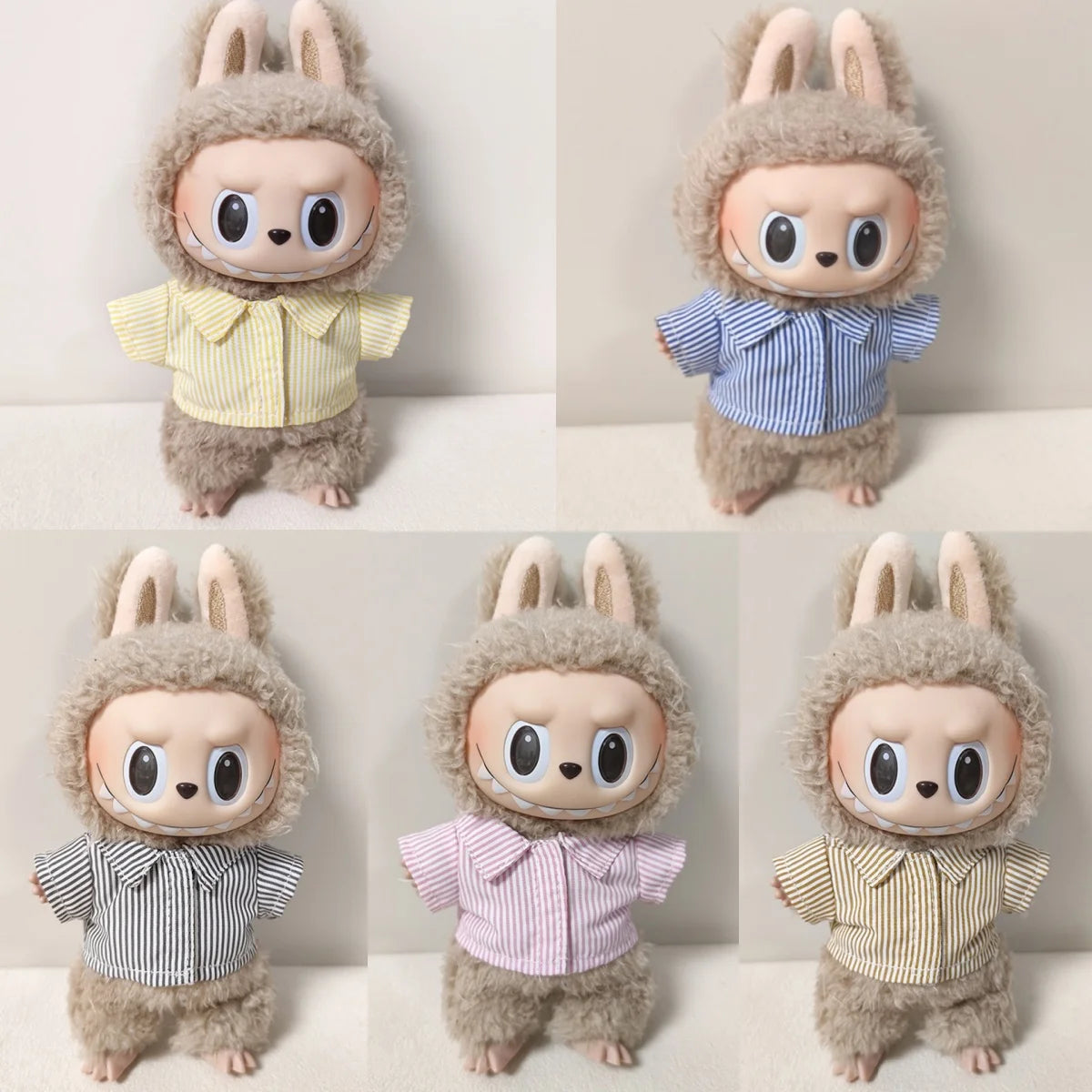 EZ Ropa Labubu Sitting Party Plush Pendant Baby Clothes Pure White Summer T-Shirt Set Striped Shirt & Shorts Set