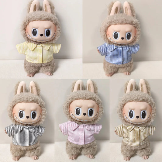 EZ Ropa Labubu Sitting Party Plush Pendant Baby Clothes Pure White Summer T-Shirt Set Striped Shirt & Shorts Set
