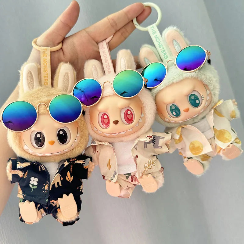 EZ 1 Set Hawaii Original Luxury Clothes for Labubu V1 V2 Cute Shark Duck Shoes Shirt Pants Glasses Beach Clothes Suit for Labubu