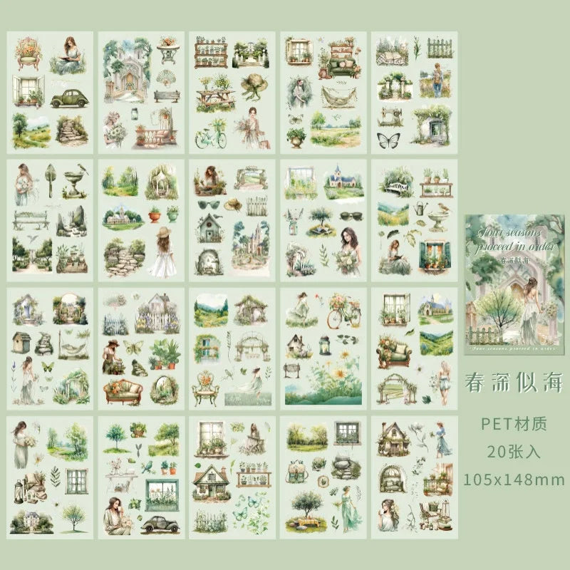 EZ 20pcs PET Stickers Season Series PET Decorative Stickers DIY Diary Girls Scrapbooking Material Decor Album Stationery Stickers