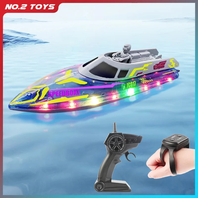EZ 2.4G Remote Control Boat Children Toy Electric Stunt Speedboat with Lights High Speed RC Race Boat Yacht Electric Ship Water Toy