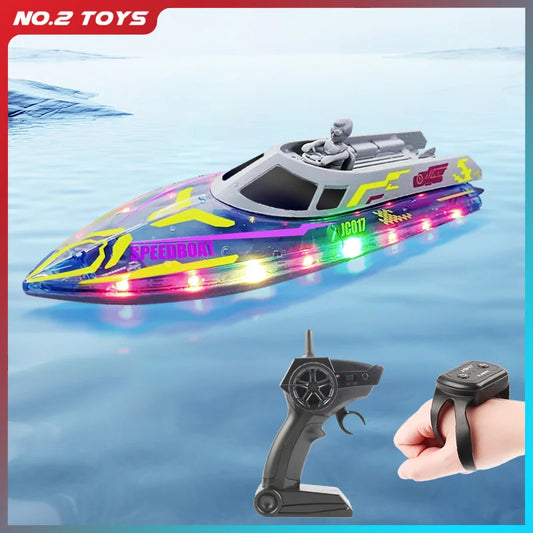 EZ 2.4G Remote Control Boat Children Toy Electric Stunt Speedboat with Lights High Speed RC Race Boat Yacht Electric Ship Water Toy