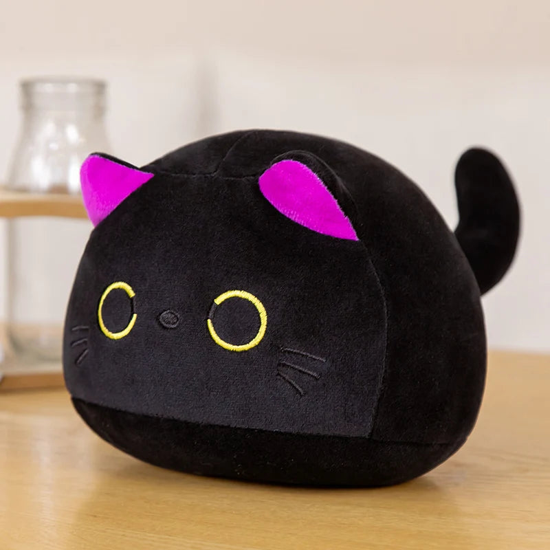 EZ 7/11/20CM Kawaii Small Cuddly Black Cat Plush Doll Cartoon Stuffed Round Ball Cat Plushie Girl's Bag Keychain Pendant Toys