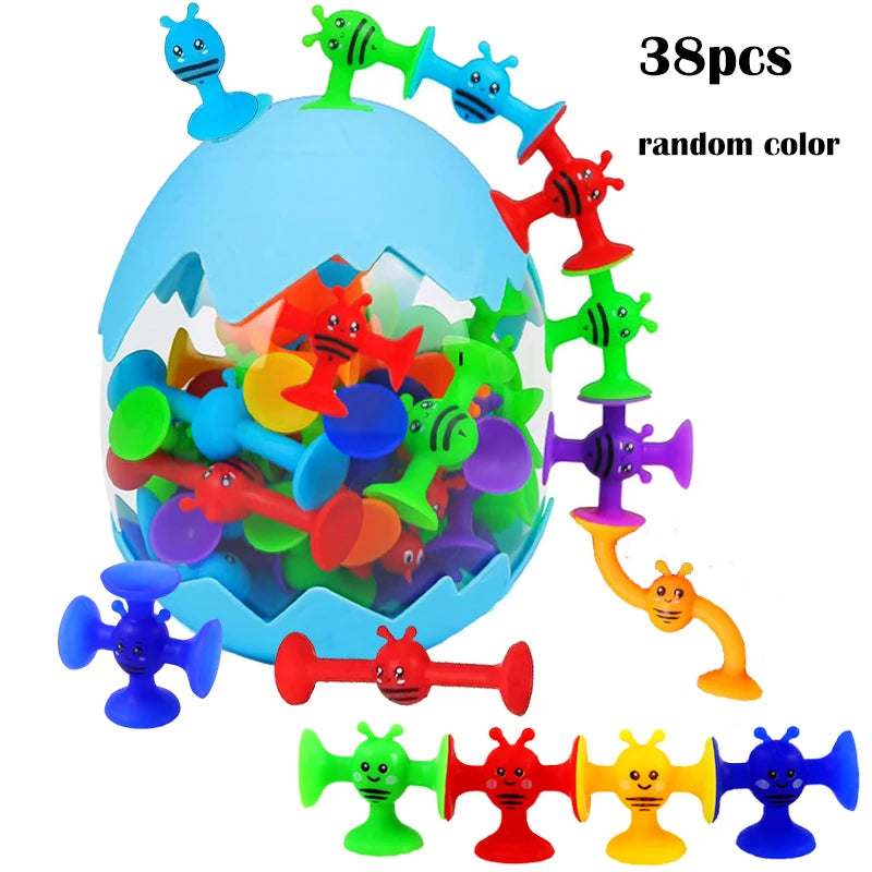 EZ 38pcs Bees Suction Cup Toys With Dinosaur Eggshell Storage, Bath Window Travel Toys,Parent-child Interactive Game,Gift for Kids