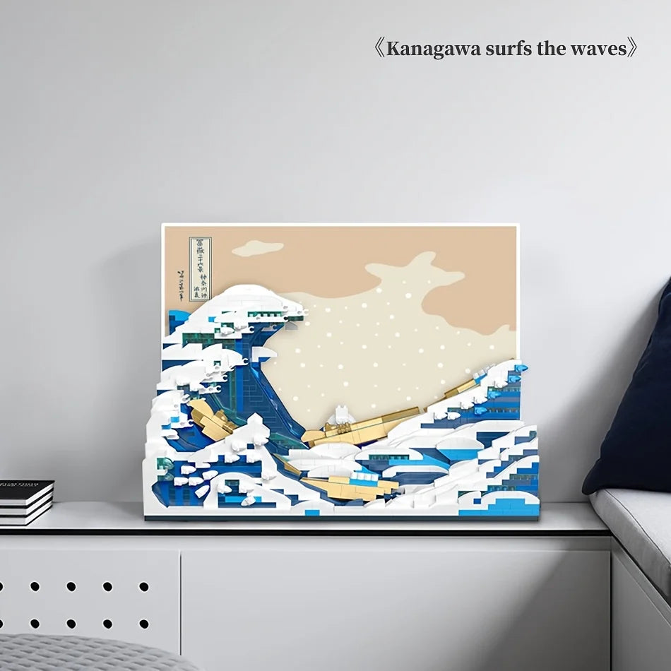 EZ Pantasy Kanagawa Surfing Puzzle Ukiyo-E Building Block Decoration Creative Assembling Toy World Famous Painting Gift