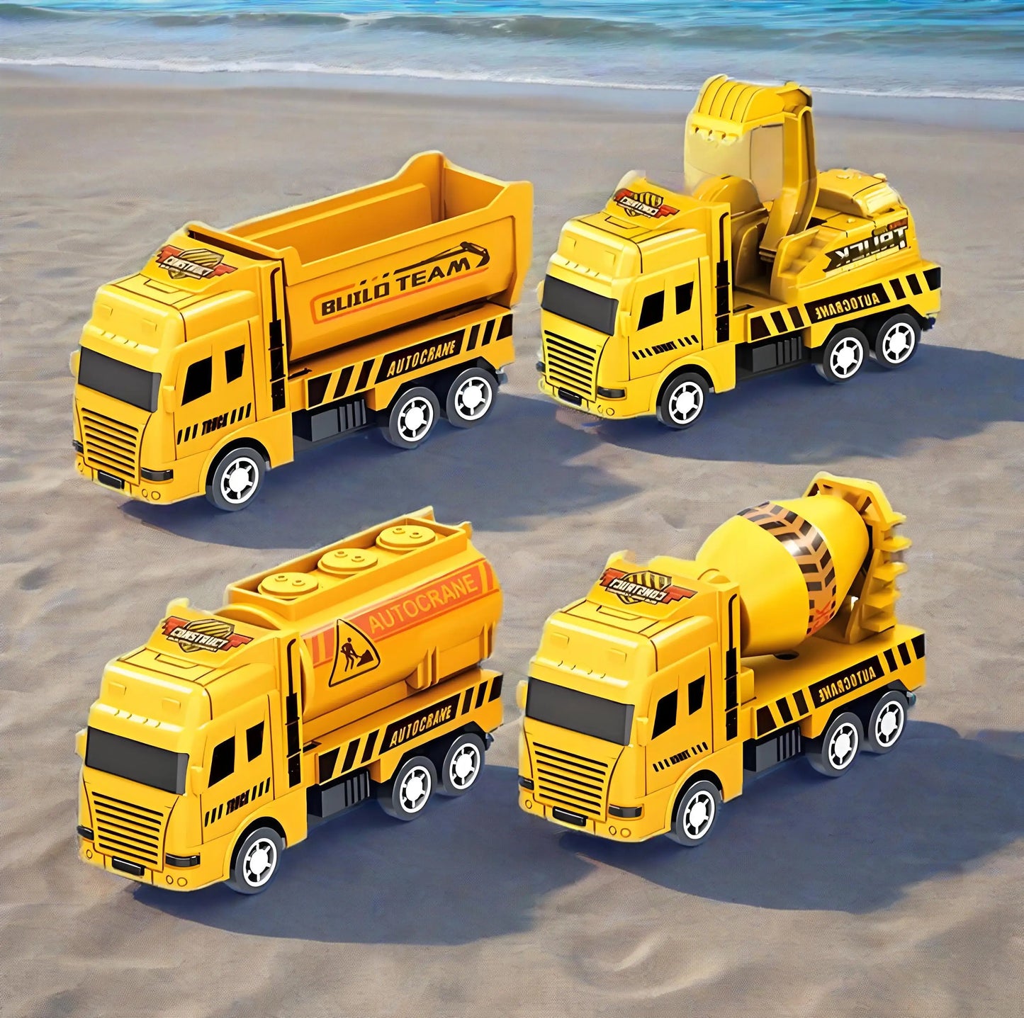 EZ 4 Pcs Small Construction Vehicles, Pull Back & Go Friction Powered STEM Toys for Toddlers, Travel Car Toys Age 3-5 Birthday Gift