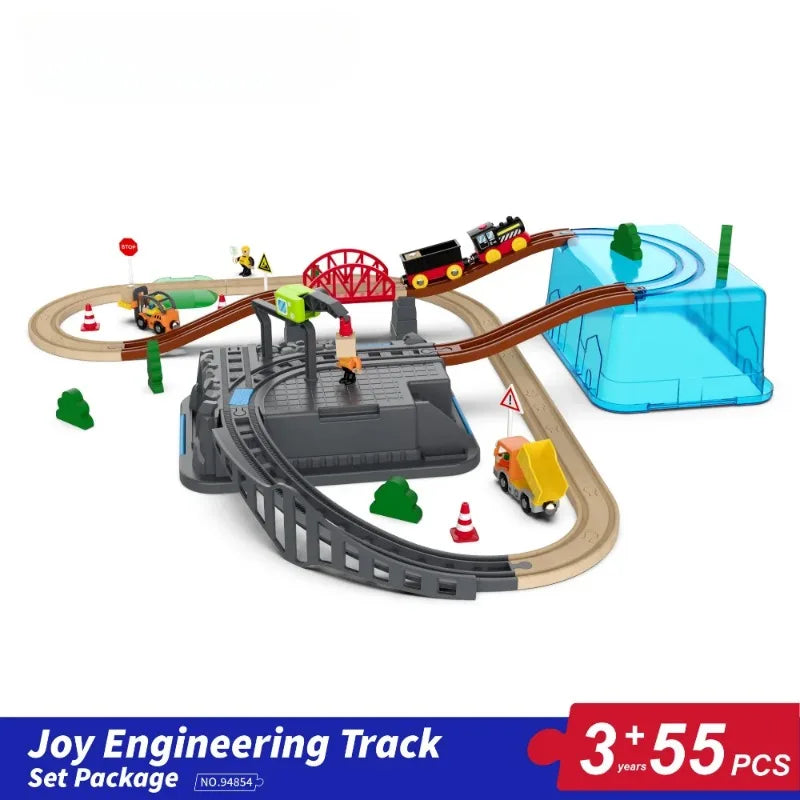 EZ Wooden Railway Track Set Electric Train Magnetic Model Car Diecast Slot Fit All Brand Biro Wood Track Assemble Toy Boy Gift