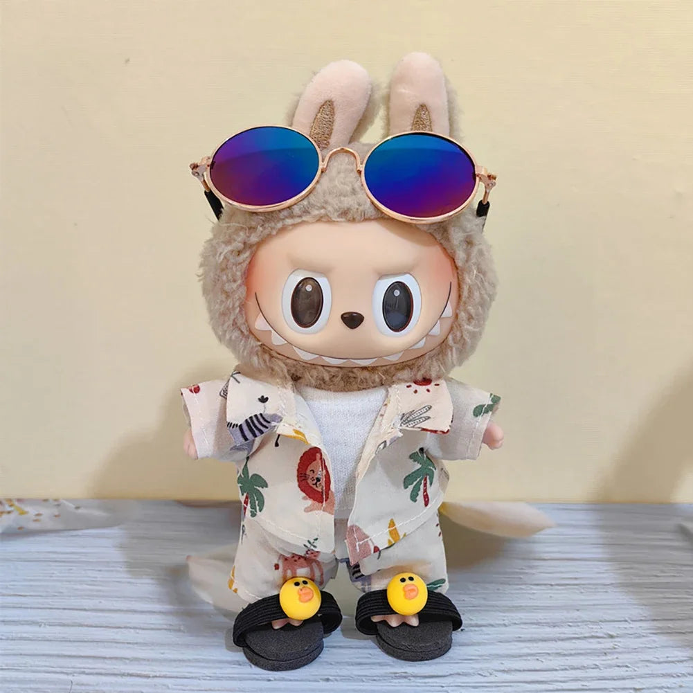 EZ For 17cm Labubu Doll Clothes Beachwear Fashion Clothes With Sunglasses Labubu Clothes Ropa Labubu
