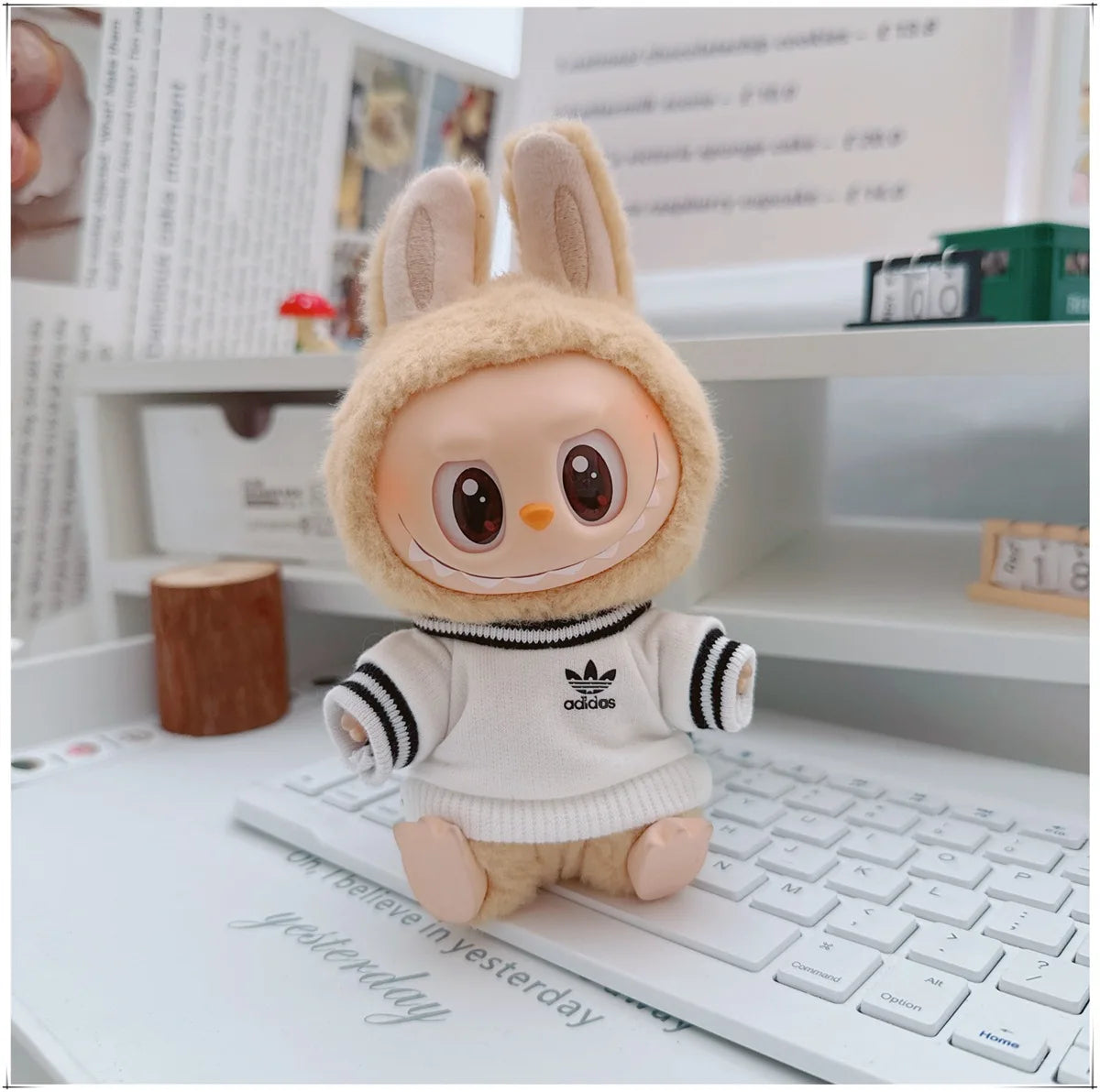EZ 15/17cm Labubu V1 V2 Doll Clothing Fashion Hoodie and Pants Set Korean Idol Trendy DIY Doll Clothing Accessories Toy Gift