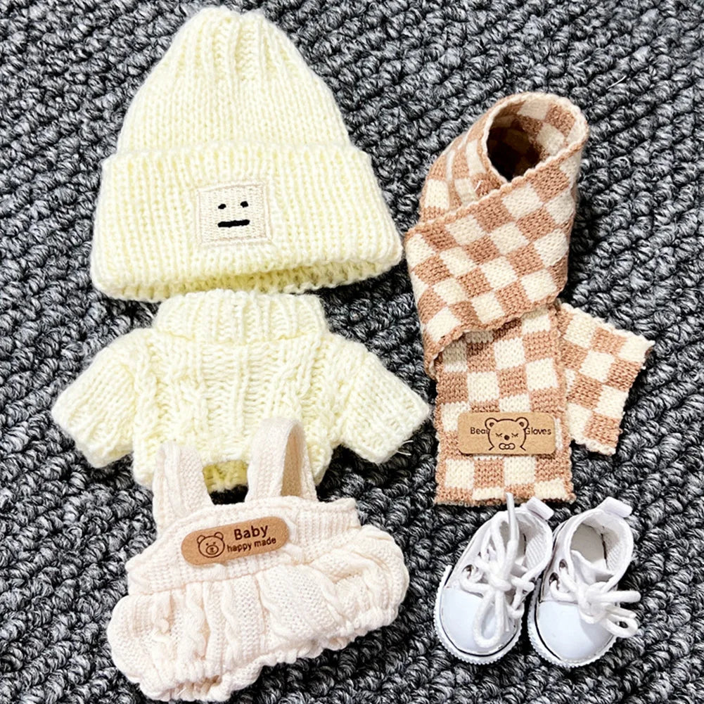 EZ For 17cm Labubu V1 V2 Outfit Doll Clothes Fashion Clothes Hoodies Color Match Hoodies Casual Plaid Overalls Dolls Accessories