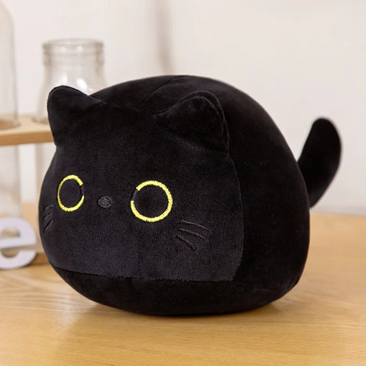 EZ 7/11/20CM Kawaii Small Cuddly Black Cat Plush Doll Cartoon Stuffed Round Ball Cat Plushie Girl's Bag Keychain Pendant Toys