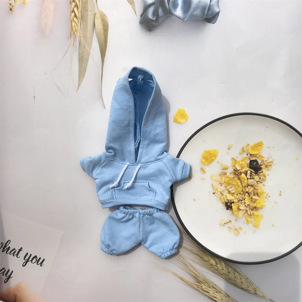 EZ 17cm Labubu Doll Black Hoodie Sweatshirt and Pants Set for Doll DIY Outfit Gift