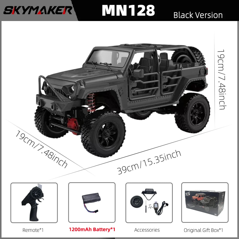 EZ MN128 1/12 RC Car 4WD Jeep Model 2.4G Remote Control LED Light 4X4 Off Road 4WD Climbing RC Truck Electric Toy Car Gift for Boy