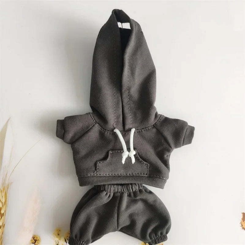 EZ 17cm Labubu Doll Black Hoodie Sweatshirt and Pants Set for Doll DIY Outfit Gift