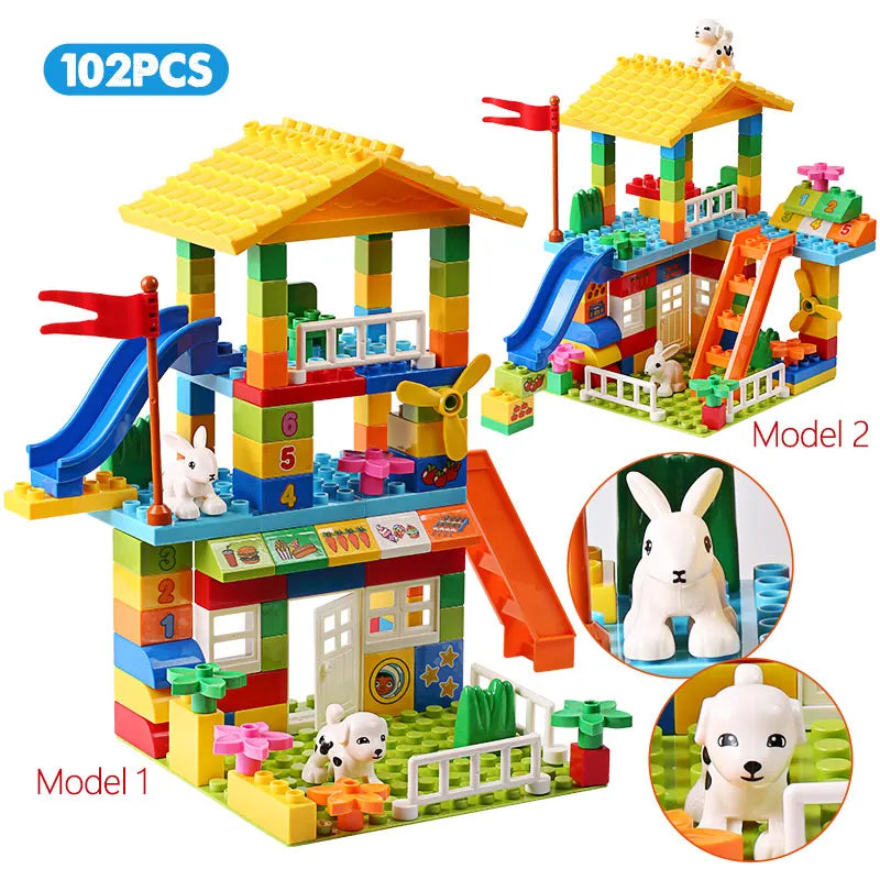 EZ 153PCS Big Particle Roof Blocks Compatible City House Big Size Slide Building Blocks Castle Brick Toys For Children
